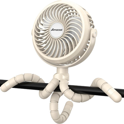 AMACOOL Battery Operated Stroller Fan, Baby Travel Essentials for Beach Disney, Newborn Boy & Girl Showers Gifts Registry Search, Rechargeable Clip On Fan for Car Seat Wagon Crib Bike Treadmill