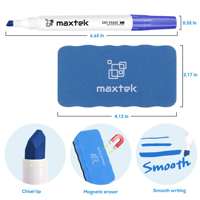 Dry Erase Markers with Magnetic Eraser, Chisel Tip, 4 Count