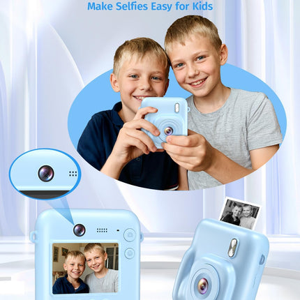 Instant Camera, Dual-Lens Kids Camera Instant Print for Boys Girls Christmas Birthday Gifts, 1080P Digital Cameras for Kids Teens with Print Paper, 32GB Card, Toddle Toy for Age 4-12 Years(Blue)