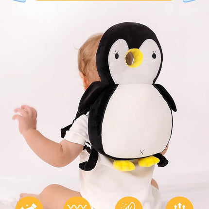 JunNeng Baby Head Protector Backpack, Toddler Walking Fall Head Protection, White Black Penguin