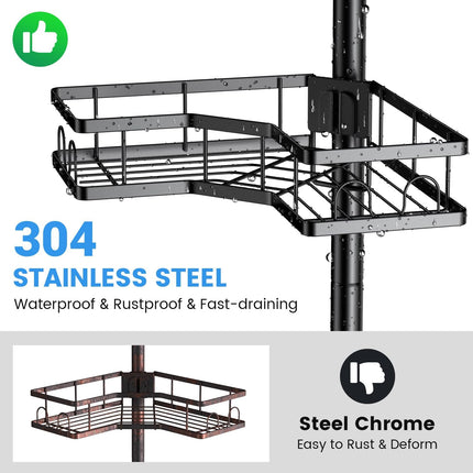 4-Tier Corner Shower Caddy with Tension Pole, Rustproof, No-Drill, 31-124 Inch