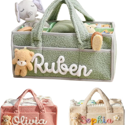 Personalized Plush Baby Storage Basket Customizable with Name and Design Baby Essentials Organizer with Removable Dividers Ideal for Car Storage Nursery Organization And Christening Gifts