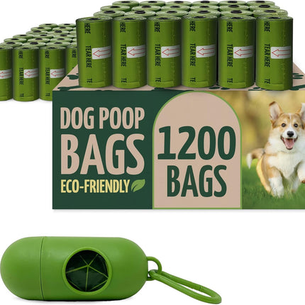 Reli. Biodegradable Dog Poop Bags w/Holder (1200 Count - 80 Rolls Bulk) | Leash Clip Dispenser | 9x13" Large Dog Bags for Poop | Green Eco-Friendly Oxobiodegradable Waste Disposal Refills (Unscented)