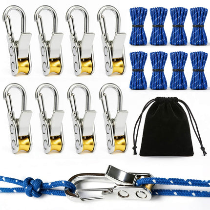 8 Pack Rope Tensioner Set with Alloy Buckles and Storage Bag, Adjustable Tie Down Ropes for Tent, Tarp, Hammock, Clothesline, Luggage & Outdoor Use (Green)