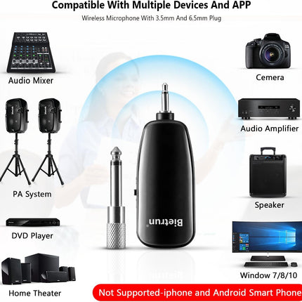 Bietrun Wireless Microphone Headset, UHF Wireless Headset Mic System, 160ft Range,1/8'' and 1/4'' Plug, for Speakers, Voice Amplifier, PA System(Not Supported AUX/iOS)
