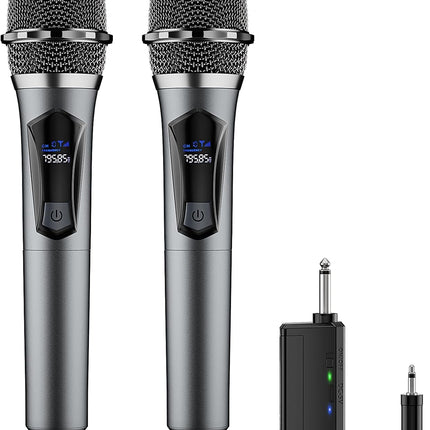 Wireless Microphone,Professional Dual Handheld Cordless Dynamic Mic System with Rechargeable Receiver,Karaoke Microphone Set for Singing, Karaoke, Wedding, DJ, Party, Speech,Church,Class Use,PA System