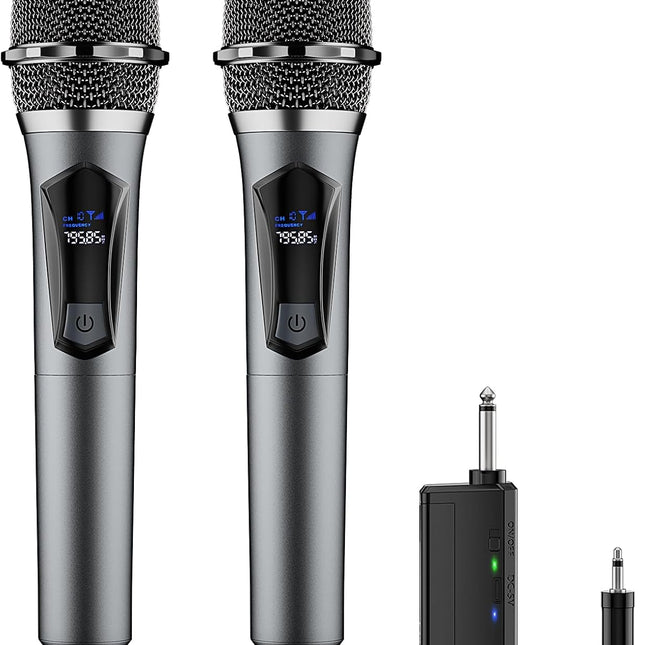 Wireless Microphone,Professional Dual Handheld Cordless Dynamic Mic System with Rechargeable Receiver,Karaoke Microphone Set for Singing, Karaoke, Wedding, DJ, Party, Speech,Church,Class Use,PA System