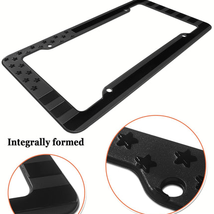 BGGTMO American Flag License Plate Frame- 2 Pack Patriotic ABS Plastic Car Tag Cover with 3D USA Flag Pattern, Glossy on Matte Black, with Screws, Metal Decals