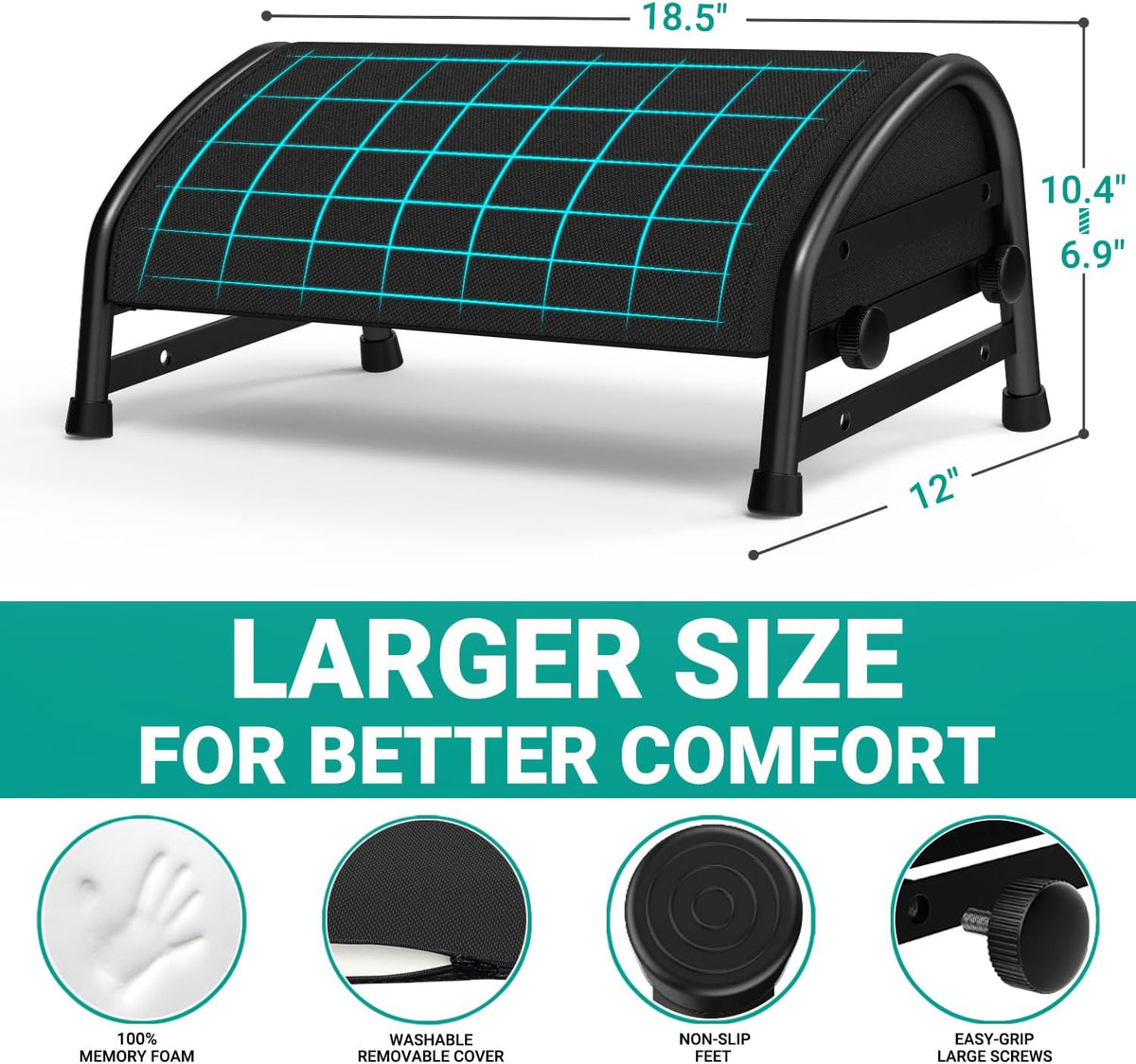 Adjustable Foot Rest for Under Desk at Work, Ergonomic Foot Stools with 7 Positions, Elevated Cushion - photo 2