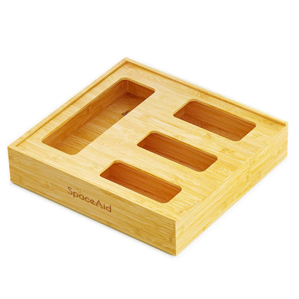 Bag Storage Organizer for Kitchen Drawer, Bamboo Organizer, Compatible with Gallon, Quart, Sandwich and Snack Variety Size Bag (1 Box 4 Slots)