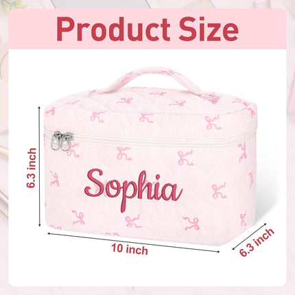 Personalized Large Quilted Makeup Bag for Women,Custom Cotton Travel Cosmetic Bag with Embroidered Name,Cute Toiletry Organizer Bag Bridesmaid Birthday Gift