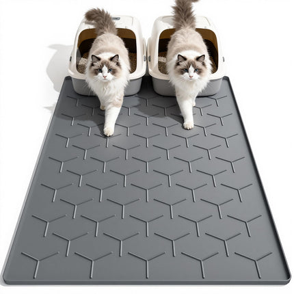 Tapete de silicona para arena de gato grande 40" X 28", fácil de limpiar, gris