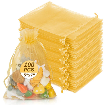 100pcs Organza Bags 5''x7'' - White Mesh Drawstring Gift Bags
