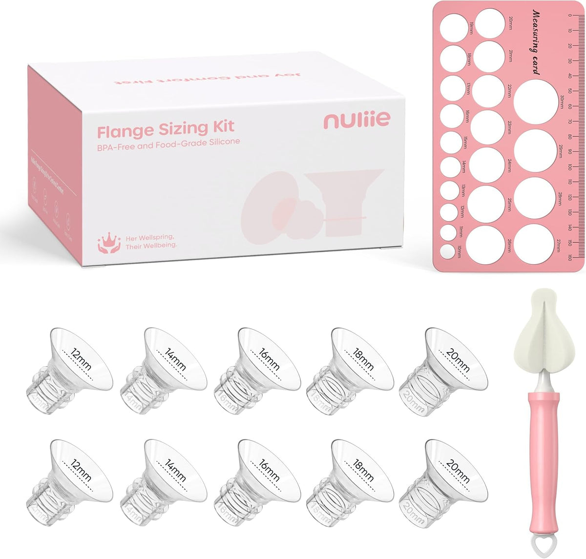 3-in-1 Flange Sizing Kit 12/14/16/18/20mm for 24mm Flange/Shield of Most Pumps, 10PCS Silicone Flange Inserts to Boost