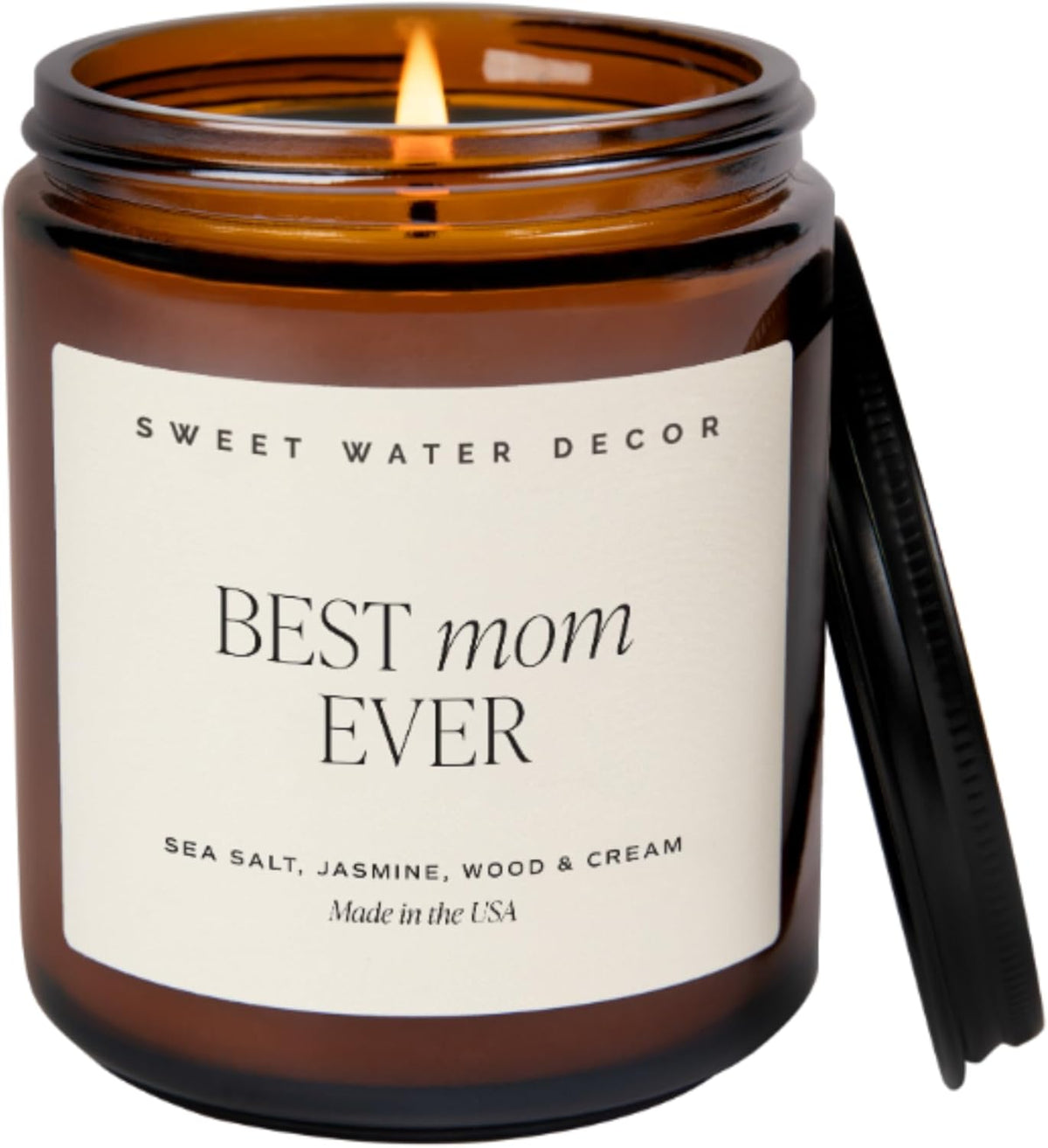 Best Mom Ever Sea Salt, Jasmine, Cream & Wood Soy Wax Jar Candle