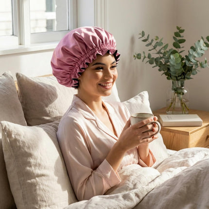 Nochka Fashion 100% Pure Silk Bonnet for Sleeping Women - Reversible Mulberry Silk Hair Wrap - Satin Sleep Bonnet for Black Women - Head Wrap for Sleeping - Made in USA (Punch and Black)