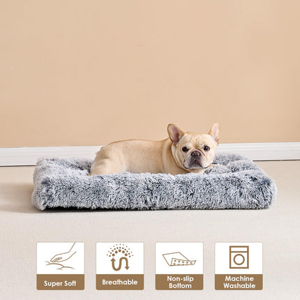 Fluffy Dog Crate Bed for Medium Dogs, Plush Crate Pad, Grey