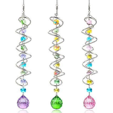 20.5in Sea Blue Crystal Gazing Ball Spiral Wind Spinner Suncatcher