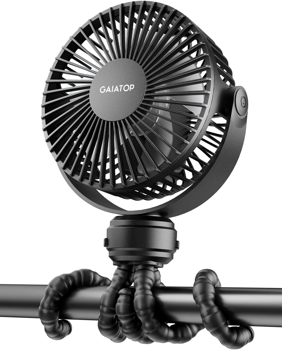 Mini Portable Stroller Fan with Clip-On Tripod, Rechargeable 3-Speed, Black