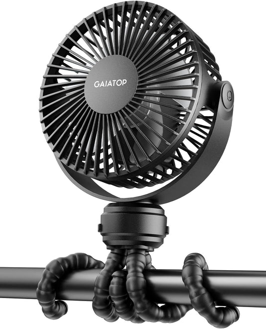 Mini Portable Stroller Fan, Battery Operated Small Clip on, Detachable 3 Speed Rechargeable, 360° Rotate Flexible