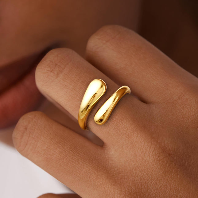 Non Tarnish Gold Chunky Rings for Women, 14K Gold Plated Statement Dome Rings Stacking Silver, Adjustable Mens Eternity Wedding Band Mixed Metal Jewelry Size 3-15 Half Size