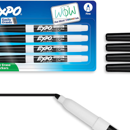 EXPO Low Odor Dry Erase Markers Fine Tip Black 4 Count