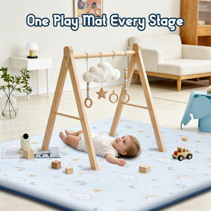 Baby Play Mat for Floor, 1.3-Inch Thickened Foam Soft Padded Playmat for Tummy Time, 50x50 Water-Repellent Coral Velvet Playpen Mat for Toddlers Infant Kids, Sky Theme