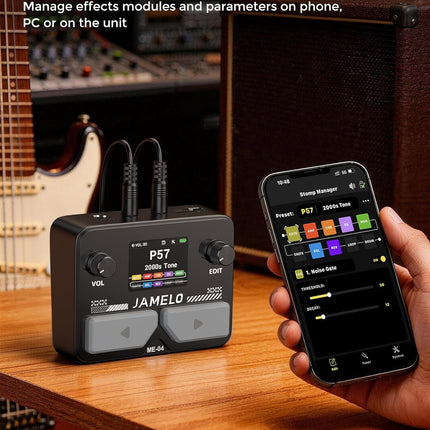 JAMELO Pocket Guitar Multi Effects Pedal, with 125 Effects, 99 Presets, 30 Amp Modeling, IR Loaders, Looper 100 Drum Rhythms BT Audio USB OTG Support Rechargeable Guitar Effects Processor (Black)