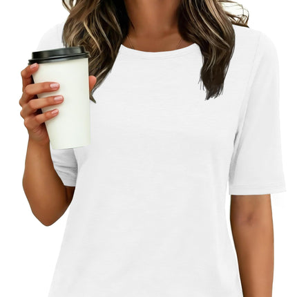 Womens Half Sleeve Tops Crewneck Shirts Basic Fit Work Tee