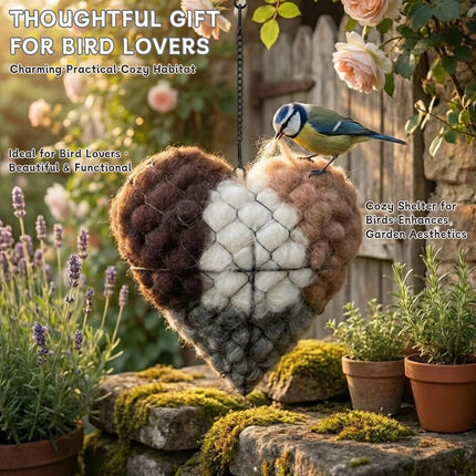 Handmade Alpaca Fiber Bird Nesting Material Heart – Soft Nesting Holder for Wild Birds, Garden Trees, Winter Shelter & Bird Lover Gift (1PC)