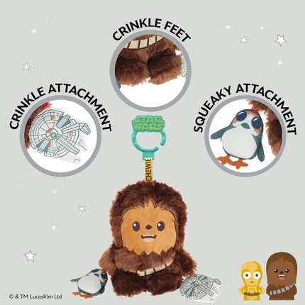 Kids Preferred Star Wars Chewbacca On the Go Activity Toy - with Rattle, Crinkle, Squeaker, Teether, Travel Clip, Sensory Toy, for Ages 0+