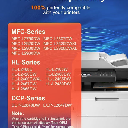 Skydo TN830XL Black High Yield Printer Compatible Toner Cartridge for TN830 TN-830 TN 830 XL Work for DCP-L2640DW HL-L2460DW HL-L2480DW MFC-L2820DW HL-L2400D HL-L2405W Printers (2 Packs)