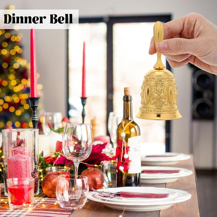 Gold Vintage Engraved Hand Bell, Super Loud Alloy Copper Bell, Multi-Purpose Gold Bells for Wedding, Dinner, Classroom, Meditation