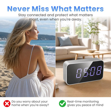 Hidden Camera Clock 4K UHD Clock Camera with Motion Alerts & Remote Access