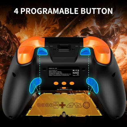 Wireless Gaming Controller, PC Controller for PC/Switch/P3/iOS/Android with 4 Programing Buttons, Hall Effect Trigger, RGB Lighting,1000mAh Battery, Turbo, Dual Vibration, Screenshot, Black+ Orange