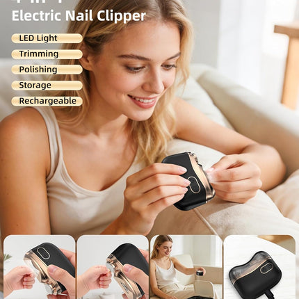Electric Nail Clipper, Smart Toenail Clipper, 2026 Upgraded 3 in 1 Automatic Nail Trimmer with Polishing, LED Light & Clip Storage, 2-Speeds, USB Rechargeable for Baby, Adults, Seniors