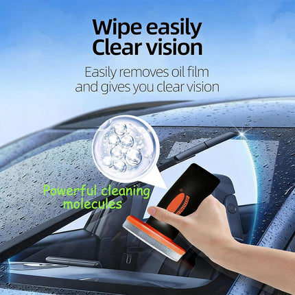 Glass Guard, Glass Oil Film Remover for Car, Glassy Emulsion Cleaner Roll-On Glass Compound with Cleaning Board, Removes Oil Film & Smudges, Improve Windshield Clarity for Safe Driving (100ml+Brush)