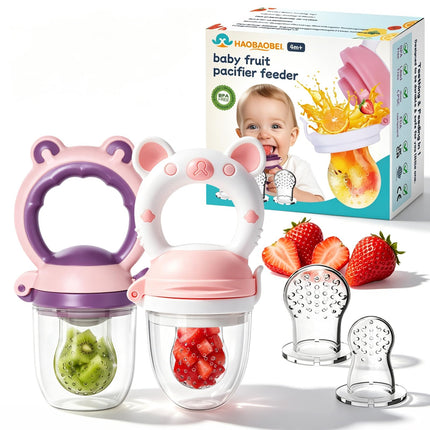Baby Solids/Frozen Fruit Feeder Pacifier, Infant Teether Toy 4M+, BPA-Free Silicone Pouch & Nipple, 2-Pack