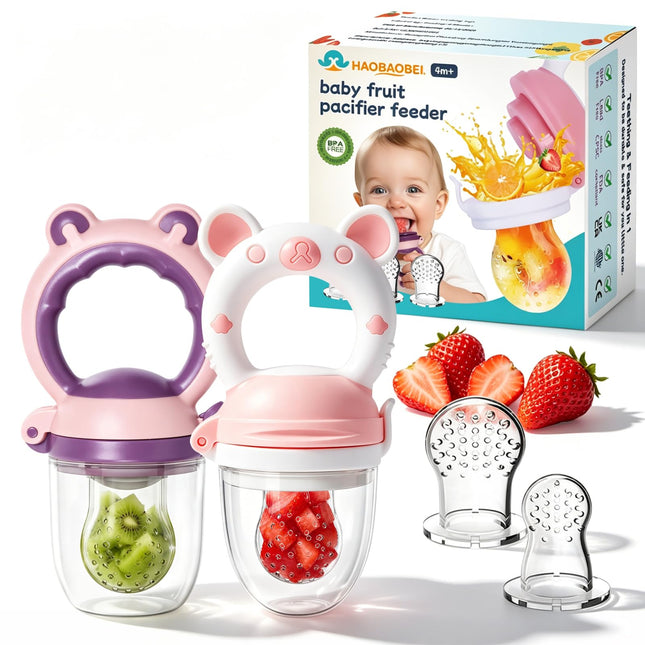 Baby Solids/Frozen Fruit Feeder Pacifier, Infant Teether Toy 4M+, BPA-Free Silicone Pouch & Nipple, 2-Pack