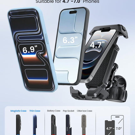 LOXP Anti-Shake Motorcycle Phone Mount - 2026 Dual Vibration Dampener, Universal Bike Phone Holder for iPhone 17/16/15/14/13 Series & Android 4.7-7”, Handlebar Mount for Bicycle/Motorbike/Scooter
