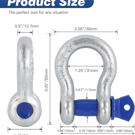 4 Pack 1/2" D Ring Shackle with 9/16" Screw Pin, 26,400 lbs Break Strength Heavy Duty Tow Recovery for Winch Off-Road Jeep Truck ATV UTV