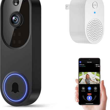 1080p Wireless Wi-Fi Video Doorbell Camera with Two Way Audio, Night Vision, Cloud Storage, Smart AI Motion Detection, Support 2.4GHz Wi-Fi only