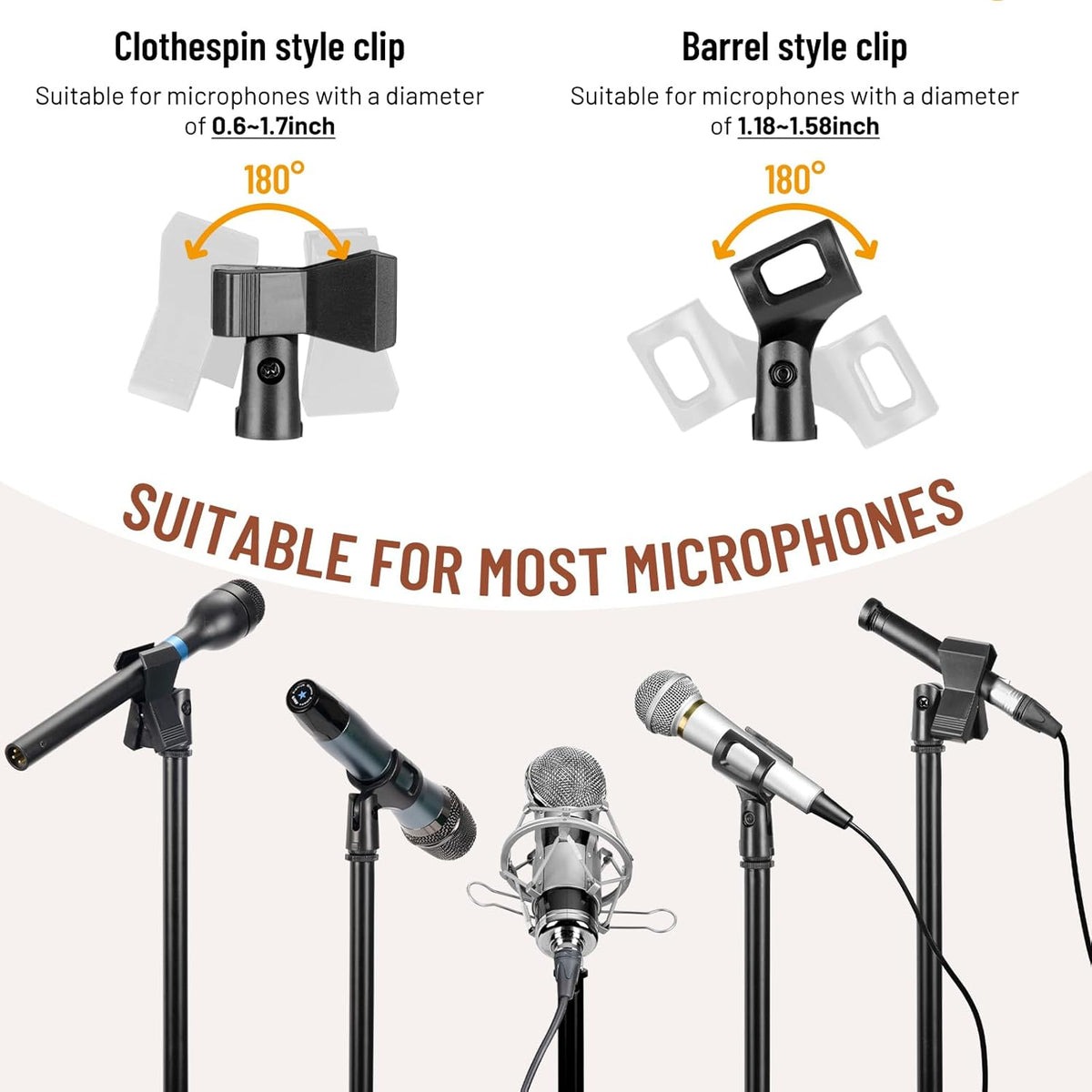 Dual-use Tripod Microphone Stand Boom Arm Floor Mic Stand Portable with Carrying Bag and 2 Mic Clips for - photo 4