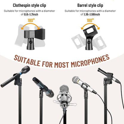 Dual-use Tripod Microphone Stand Boom Arm Floor Mic Stand Portable with Carrying Bag and 2 Mic Clips for - photo 4
