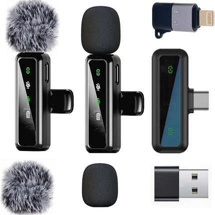 Wireless Lavalier Microphone for iPhone - iPad, Android Phone Computer, Mini Microphone for Live Streaming, Video Recording, Outdoor or Indoor Interviews, YouTube, TikTok, Vlog (black)