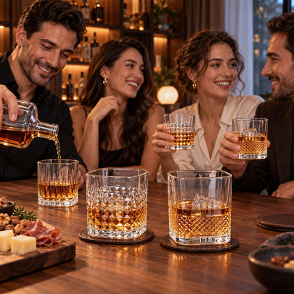 Whiskey Glasses Set of 6, Square Rocks Glasses for Bourbon & Rum Cocktails