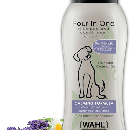 Wahl USA 4-in-1 Calming Dog Shampoo with Lavender Chamomile Scent – Cleans, Conditions, Detangles, & Moisturizes - Pet Friendly Formula - 24 Oz - Model 820000A