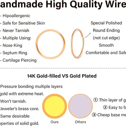 Small Thin Hoop Earrings for Women,Tiny Huggie Hoop Rings for Cartilage,Helix,Targus,Conch,Nose,22g/24g/20g,14K Gold Filled/Sterling Silver/Rose Gold,5mm/6mm/7mm/8mm/9mm/10mm