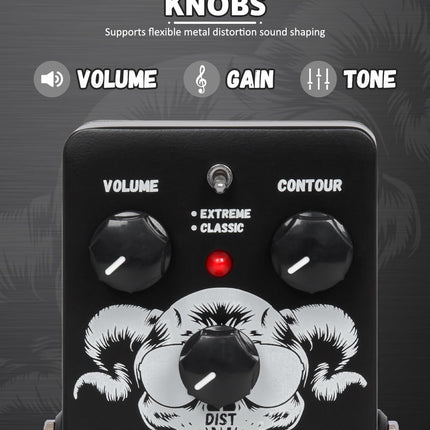 STRICH Metal Distortion Guitar Pedal, WARCRY Distortion 2 Modes Fat, Boost, Normal Classic Crunch 80s Metal/Nu Metal, True Bypass for Electric Guitar, Black and White