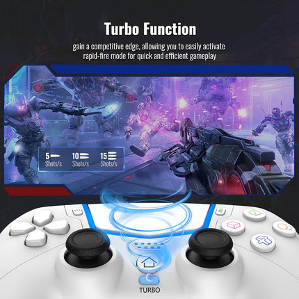 BETMI Wireless Controller for PS-5/Pro/Slim/PC,Bluetooth Gaming Controller with Hall Joysticks/LED Channel Light/Turbo/6-Axis Gyro/Dual Vibration/Touchpad/3.5mm TRRS Audio Jack/Speaker Function(White)